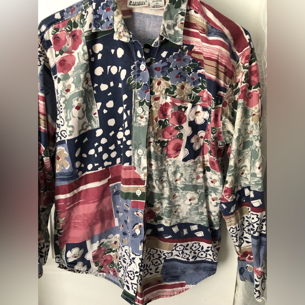 Vintage Capacity Patchwork Patterned Women Button… - image 4